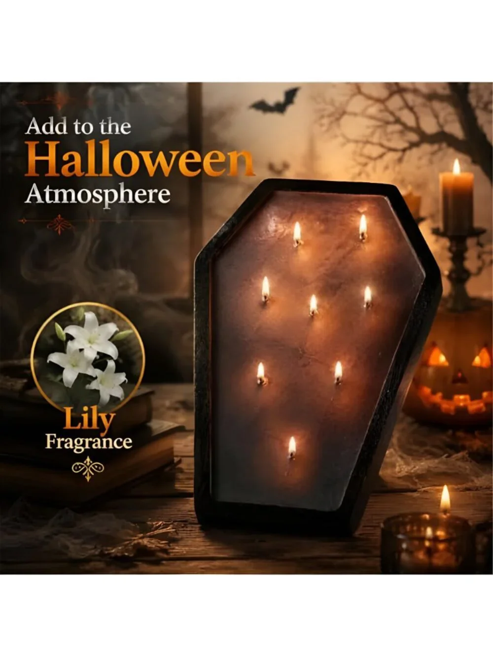 Halloween Coffin Candle Decor Skeleton Candles Lily Scented, Black